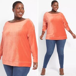 Lane Bryant Size 10/12 Orange Chenille Boatneck Top with Shoulder Zipper